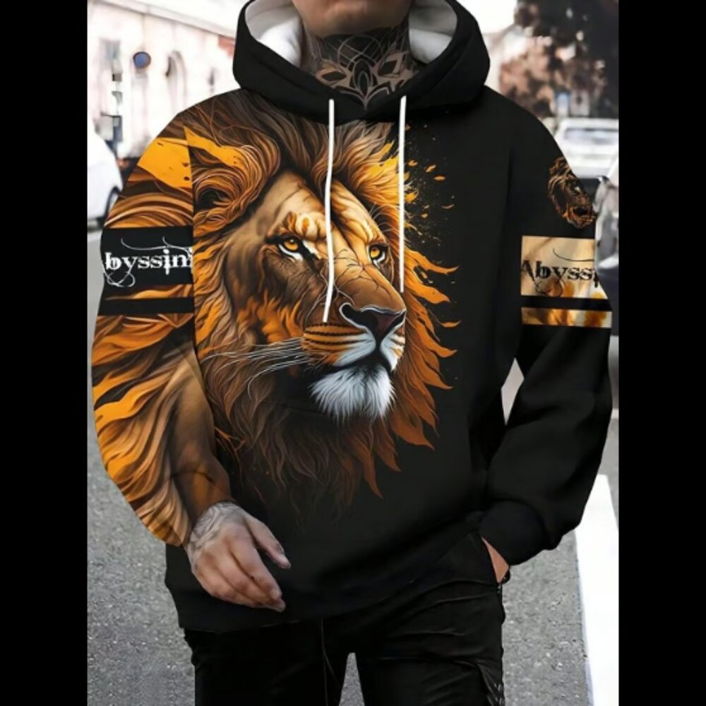 Tiger 3D Printed Men's Hooded Sweatshirt, With Kangaroo Pocket Graphic Hoodies,
